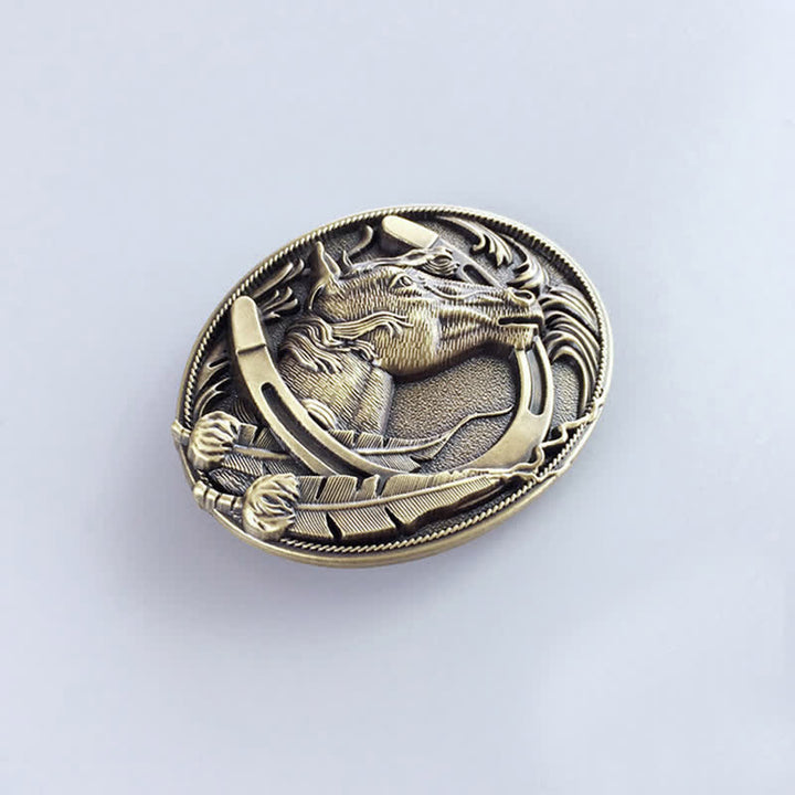 Men's DIY Bronze Horse Horseshoe Buckle Leather Belt - image 2