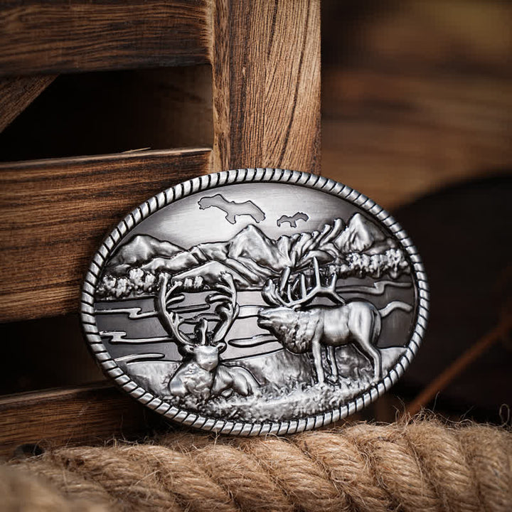 Men's DIY Wildlife Deers Western Style Buckle Leather Belt - Silver - Without Belt - Without Belt - image 0