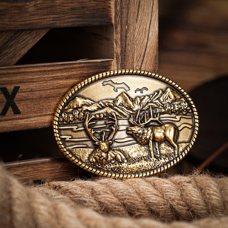 Men's DIY Wildlife Deers Western Style Buckle Leather Belt - Bronze - Without Belt - Without Belt - image 7
