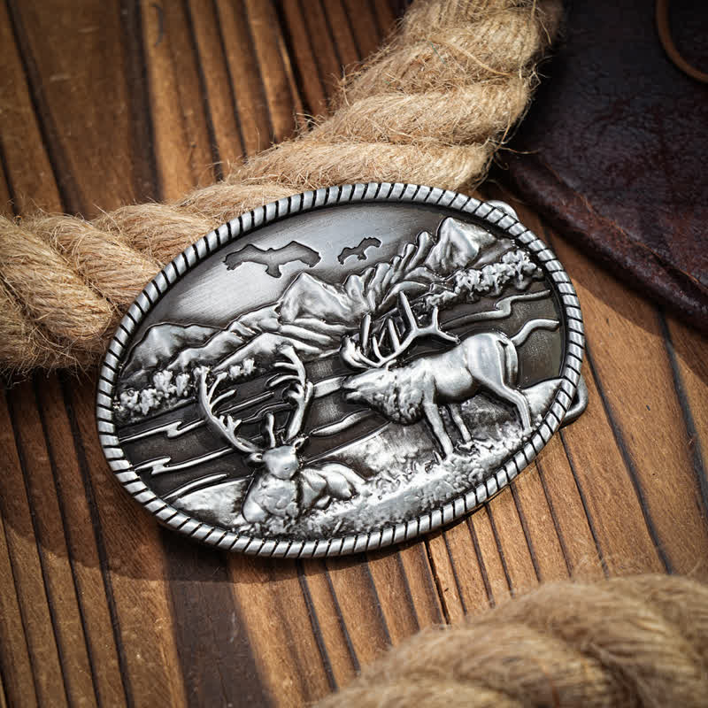 Men's DIY Wildlife Deers Western Style Buckle Leather Belt - image 1
