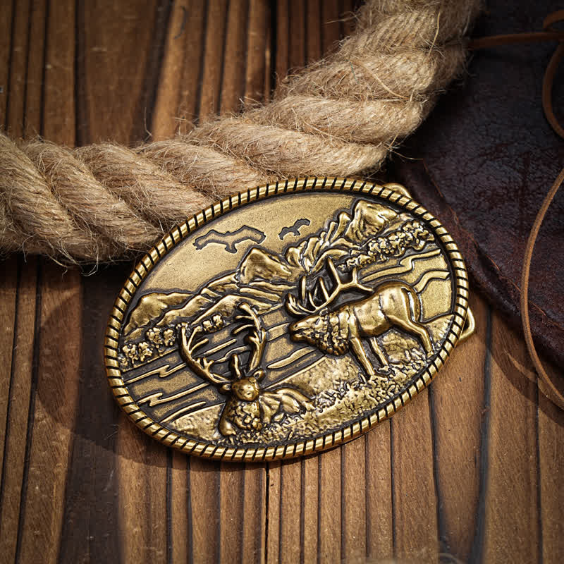 Men's DIY Wildlife Deers Western Style Buckle Leather Belt - image 8