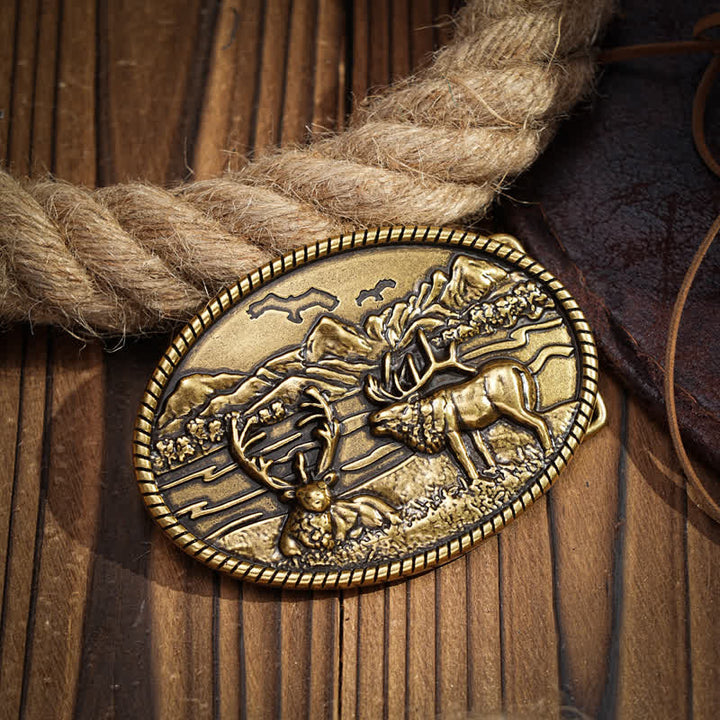 Men's DIY Wildlife Deers Western Style Buckle Leather Belt - image 8