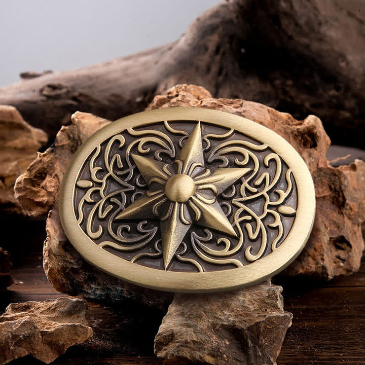 Men's DIY Solid Brass Hexagram Star Buckle Leather Belt - Bronze - Without Belt - Without Belt - image 0