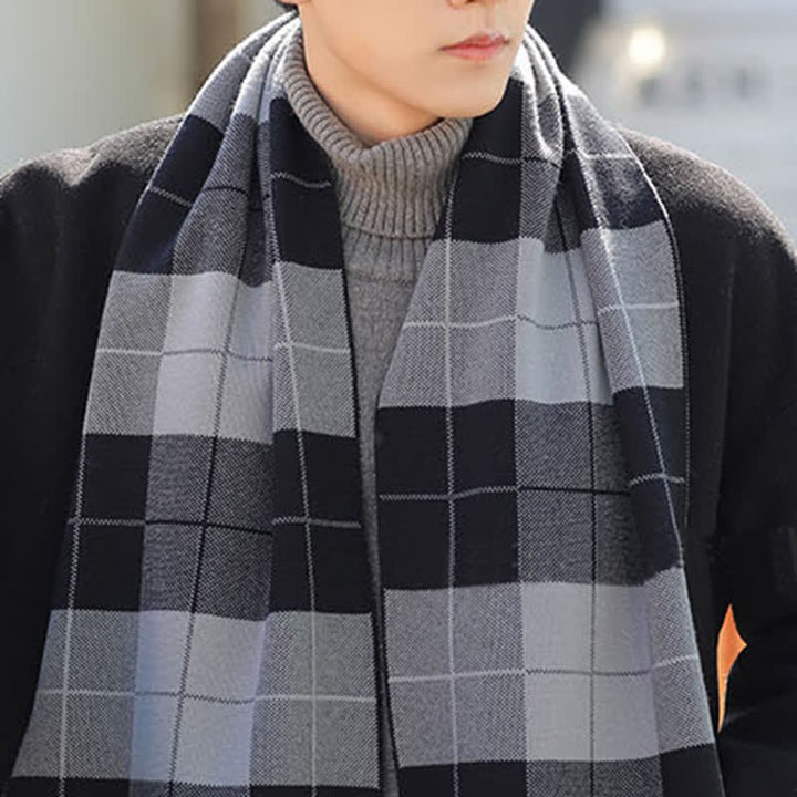 Men's Winter Warm Checked Knitted Classic Plaid Wool Scarf - image 2