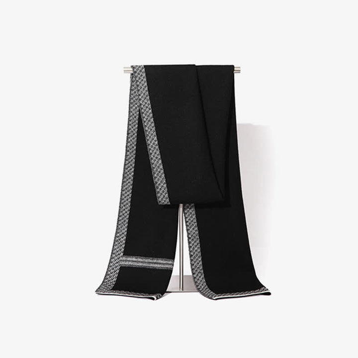 Men's Stylish Racing Line Striped Wool Scarf - Black - image 4