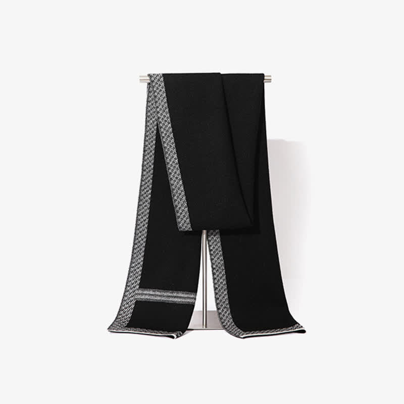 Men's Stylish Racing Line Striped Wool Scarf - Black - image 4