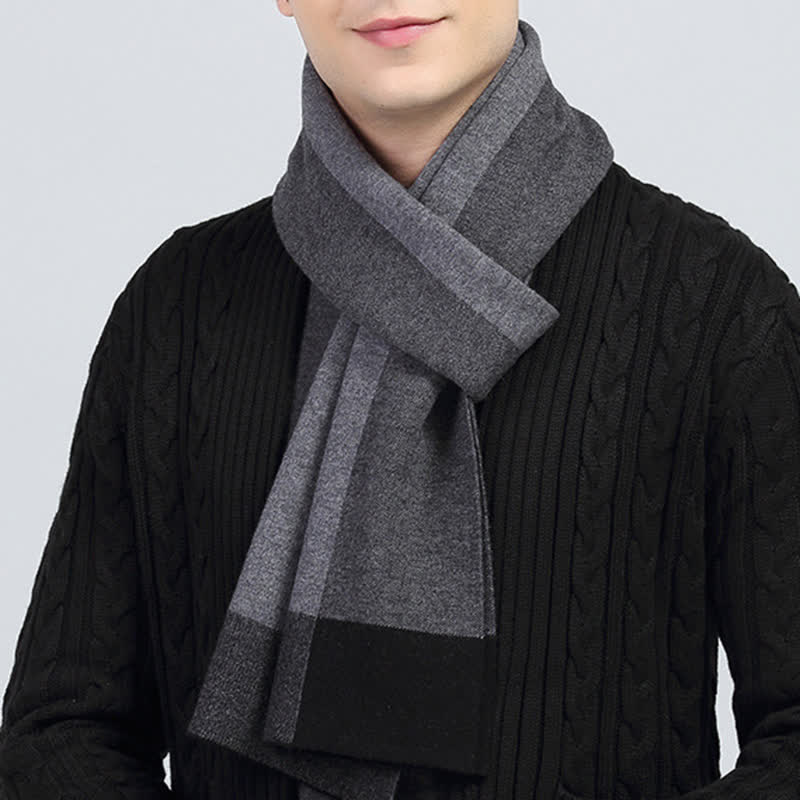 Men's Plaid Checked Contrast Color Block Wool Scarf - image 7