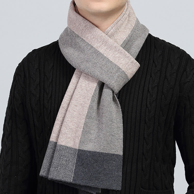 Men's Plaid Checked Contrast Color Block Wool Scarf - image 0