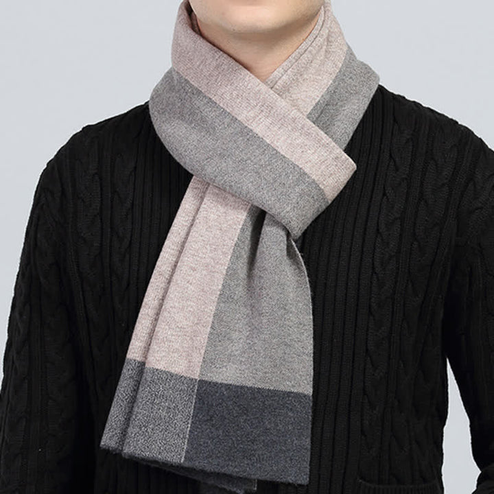 Men's Plaid Checked Contrast Color Block Wool Scarf - image 0