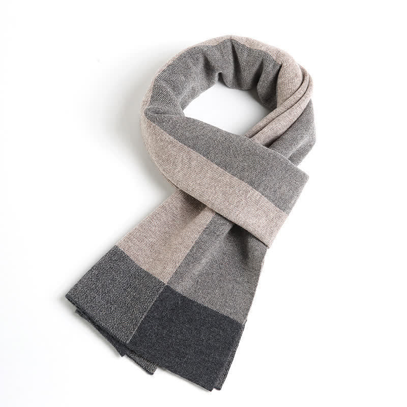 Men's Plaid Checked Contrast Color Block Wool Scarf - Beige & Gray - image 1