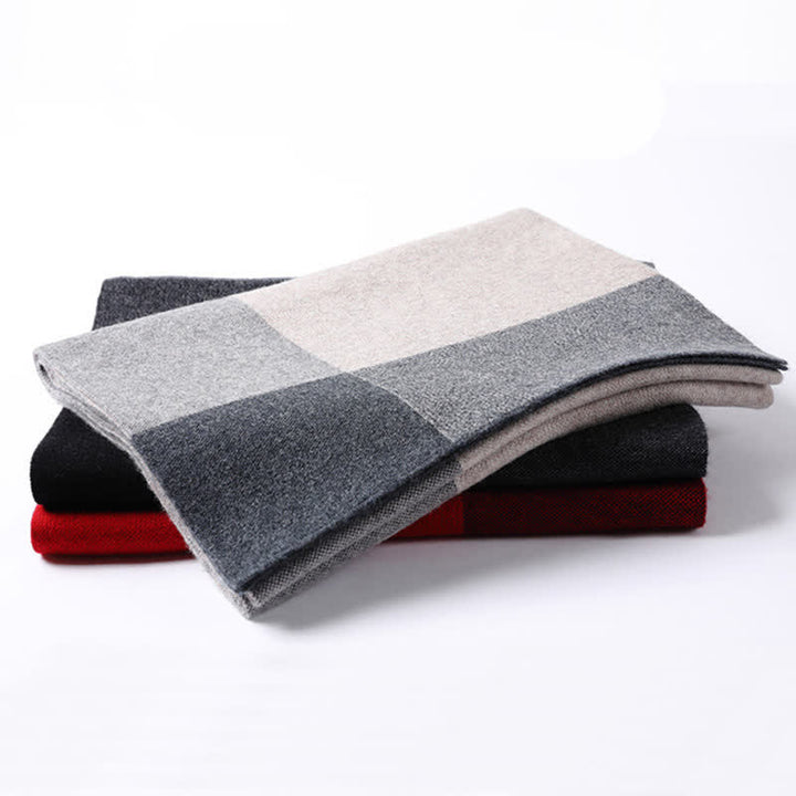 Men's Plaid Checked Contrast Color Block Wool Scarf - image 2