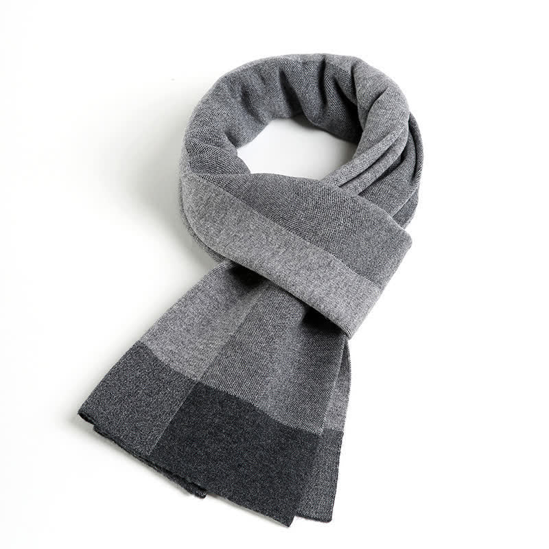 Men's Plaid Checked Contrast Color Block Wool Scarf - Dark Gray - image 6