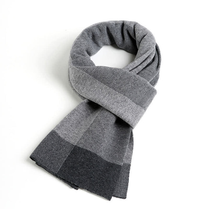 Men's Plaid Checked Contrast Color Block Wool Scarf - Dark Gray - image 6
