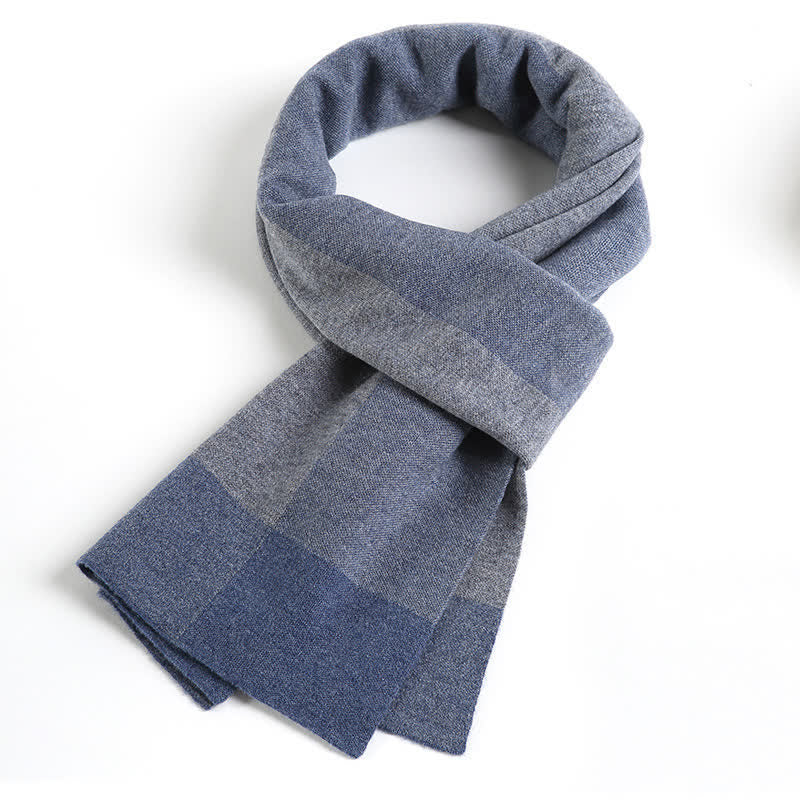Men's Plaid Checked Contrast Color Block Wool Scarf - Blue & Gray - image 8