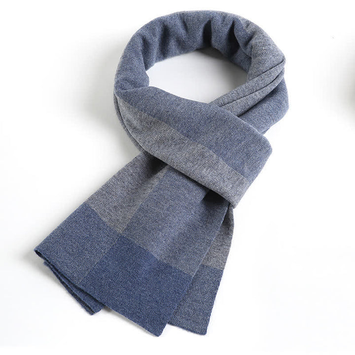 Men's Plaid Checked Contrast Color Block Wool Scarf - Blue & Gray - image 8
