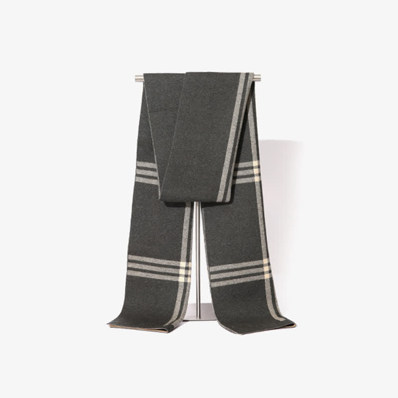Men's Simple Striped & Plaid Patterned Wool Scarf - Gray - image 11
