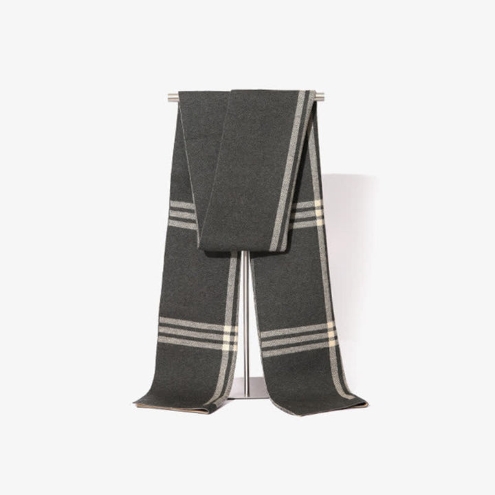 Men's Simple Striped & Plaid Patterned Wool Scarf - Gray - image 11