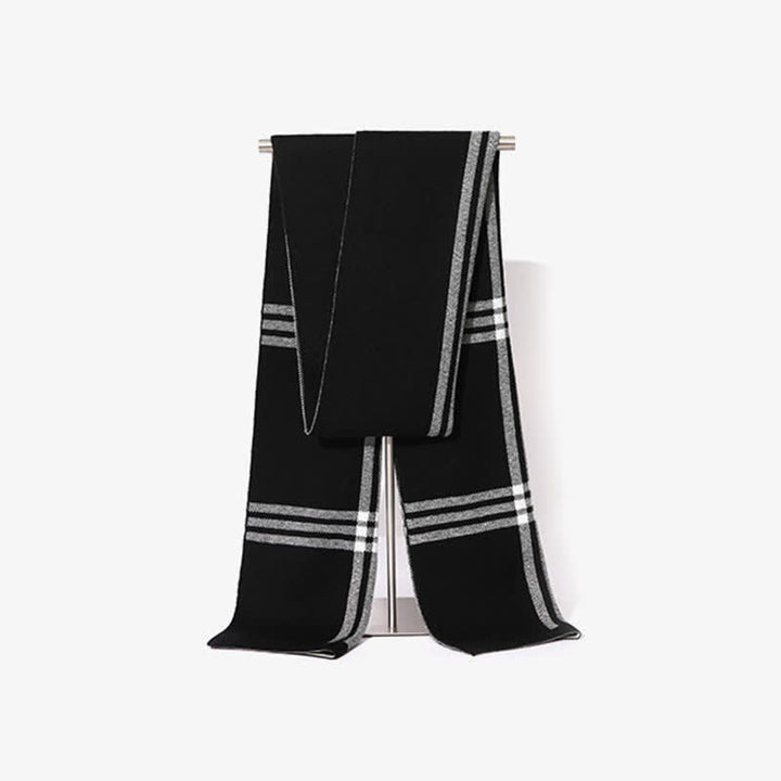 Men's Simple Striped & Plaid Patterned Wool Scarf - Black - image 1