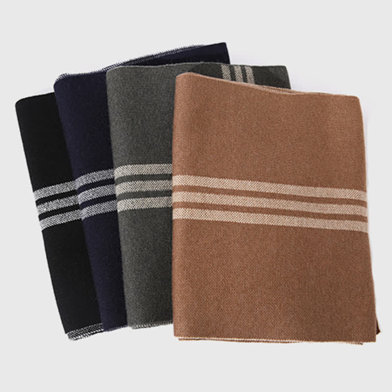 Men's Simple Striped & Plaid Patterned Wool Scarf - image 5