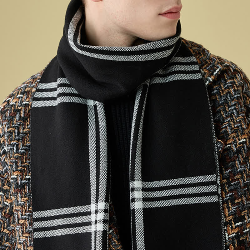 Men's Simple Striped & Plaid Patterned Wool Scarf - image 0