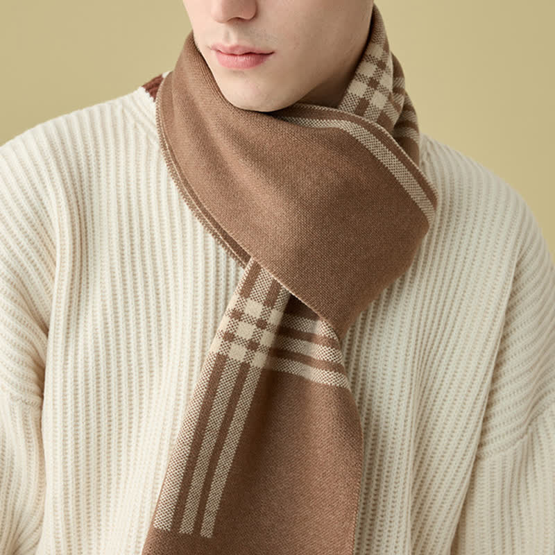 Men's Simple Striped & Plaid Patterned Wool Scarf - image 7