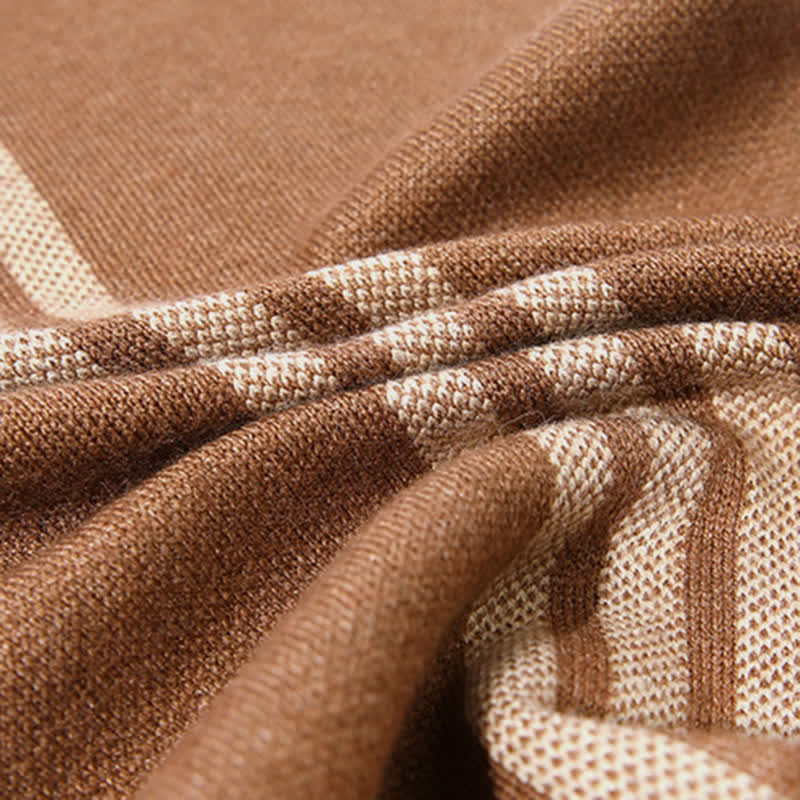 Men's Simple Striped & Plaid Patterned Wool Scarf - image 8