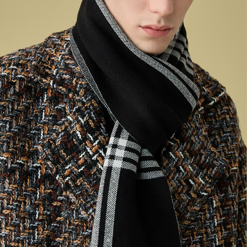 Men's Simple Striped & Plaid Patterned Wool Scarf - image 4