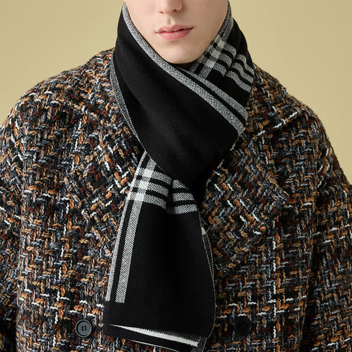Men's Simple Striped & Plaid Patterned Wool Scarf - image 2