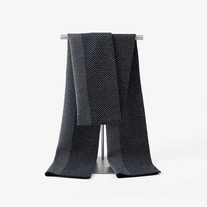 Men's Luxurious Herringbone Cozy Soft Wool Scarf - Dark Gray - image 7