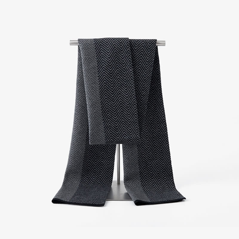 Men's Luxurious Herringbone Cozy Soft Wool Scarf - Dark Gray - image 7