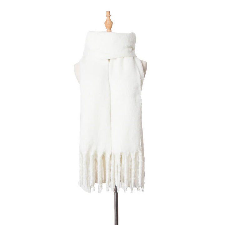Unisex Warm Pure Color Thickened Tassels Roving Scarf - White - image 15