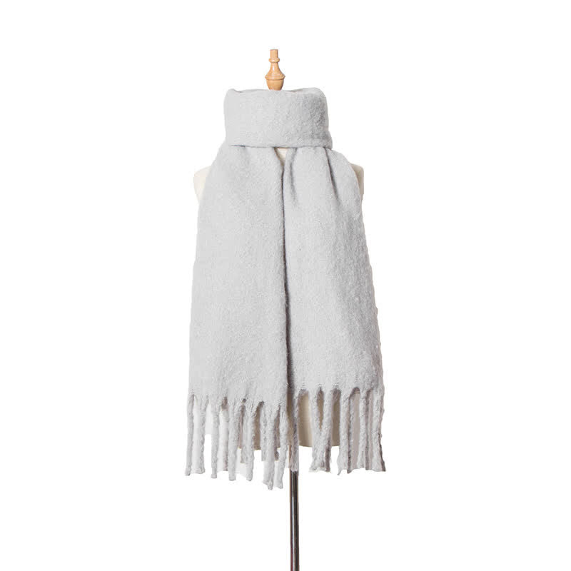 Unisex Warm Pure Color Thickened Tassels Roving Scarf - Light Gray - image 11