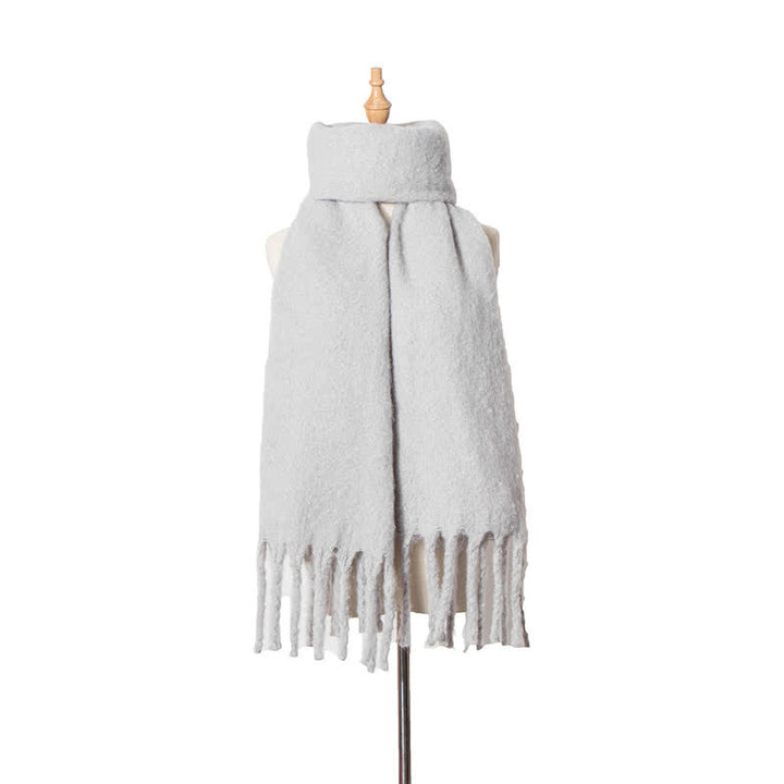 Unisex Warm Pure Color Thickened Tassels Roving Scarf - Light Gray - image 11