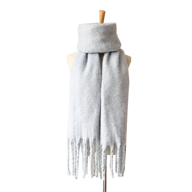 Unisex Warm Pure Color Thickened Tassels Roving Scarf - Pale Blue - image 31