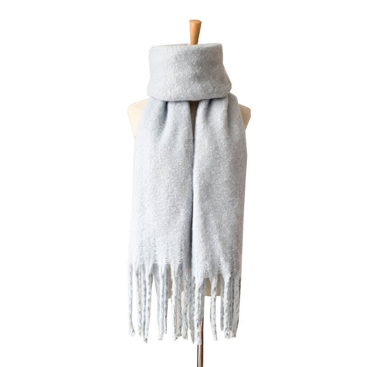 Unisex Warm Pure Color Thickened Tassels Roving Scarf - Pale Blue - image 31