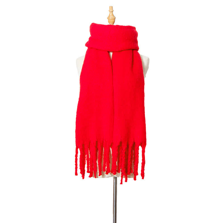 Unisex Warm Pure Color Thickened Tassels Roving Scarf - Red - image 13