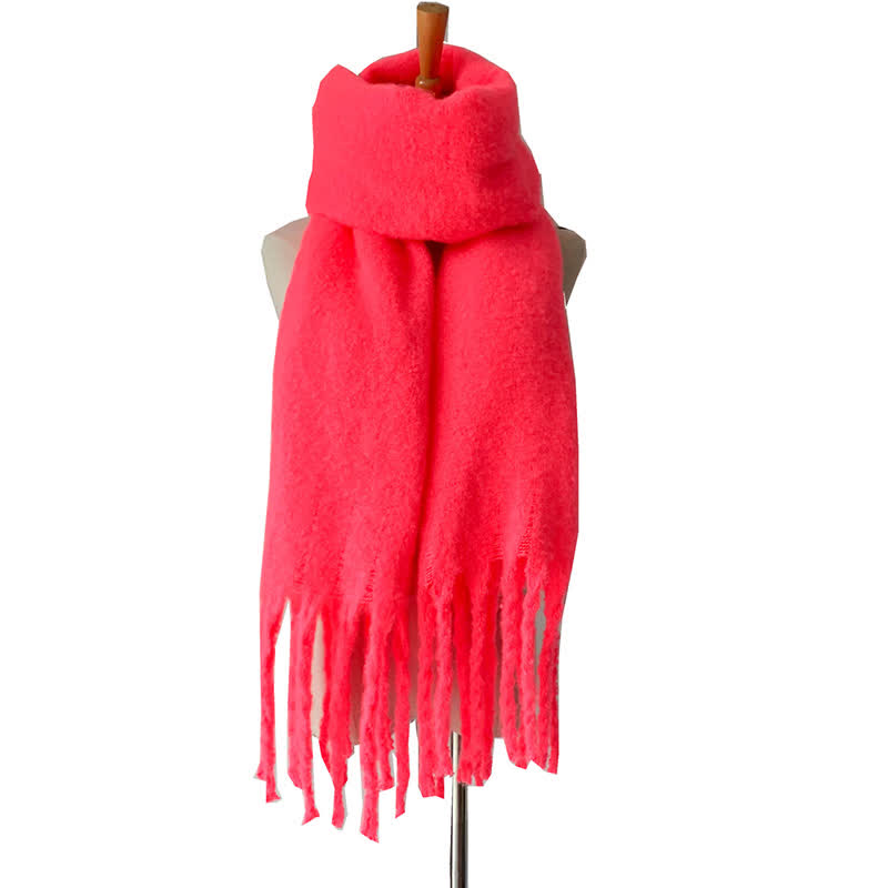 Unisex Warm Pure Color Thickened Tassels Roving Scarf - Bright Red - image 36