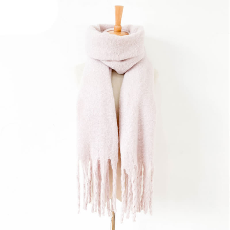 Unisex Warm Pure Color Thickened Tassels Roving Scarf - Pale Pink - image 12