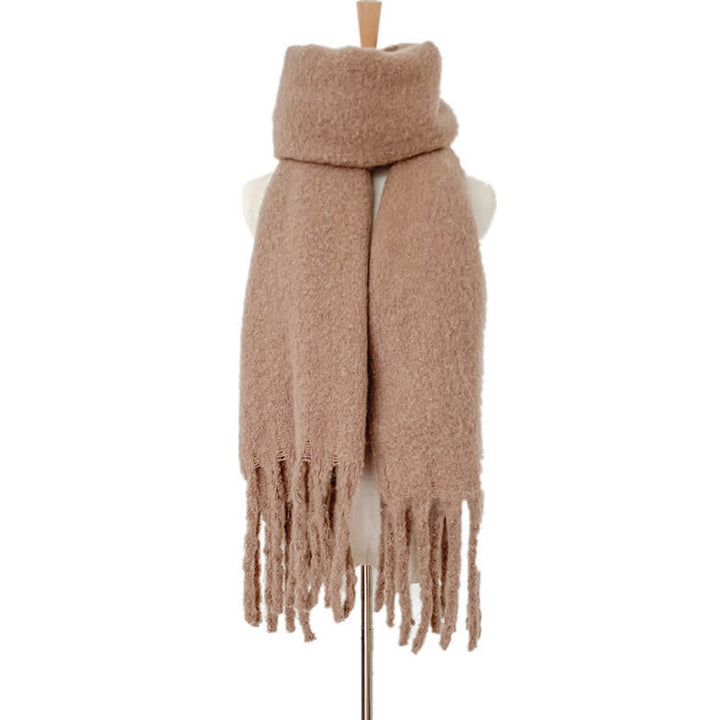 Unisex Warm Pure Color Thickened Tassels Roving Scarf - Dark Camel - image 25