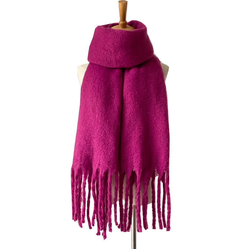 Unisex Warm Pure Color Thickened Tassels Roving Scarf - MediumVioletRed - image 37