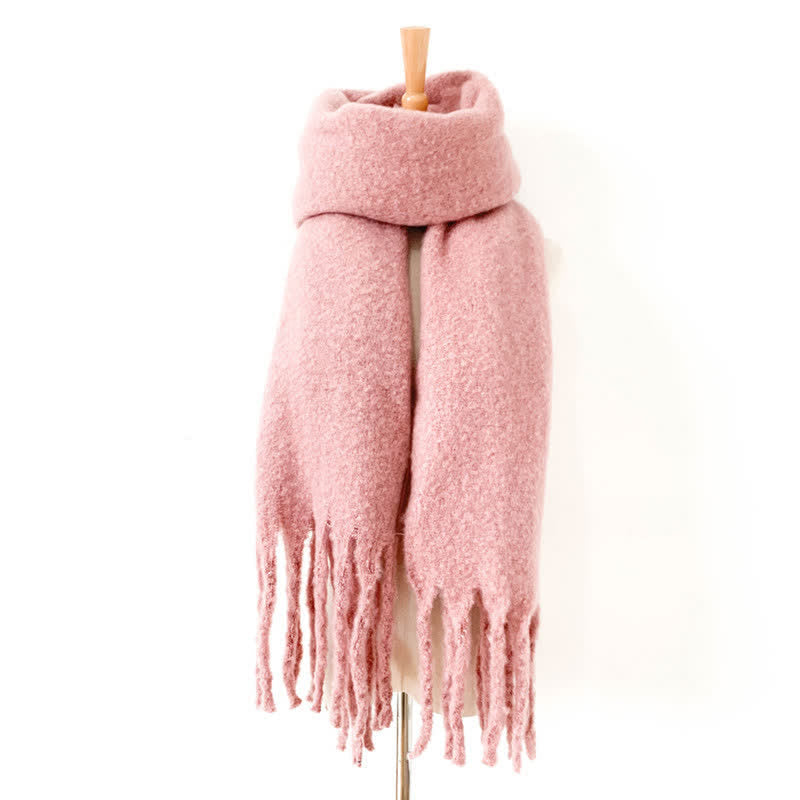 Unisex Warm Pure Color Thickened Tassels Roving Scarf - Pink - image 24