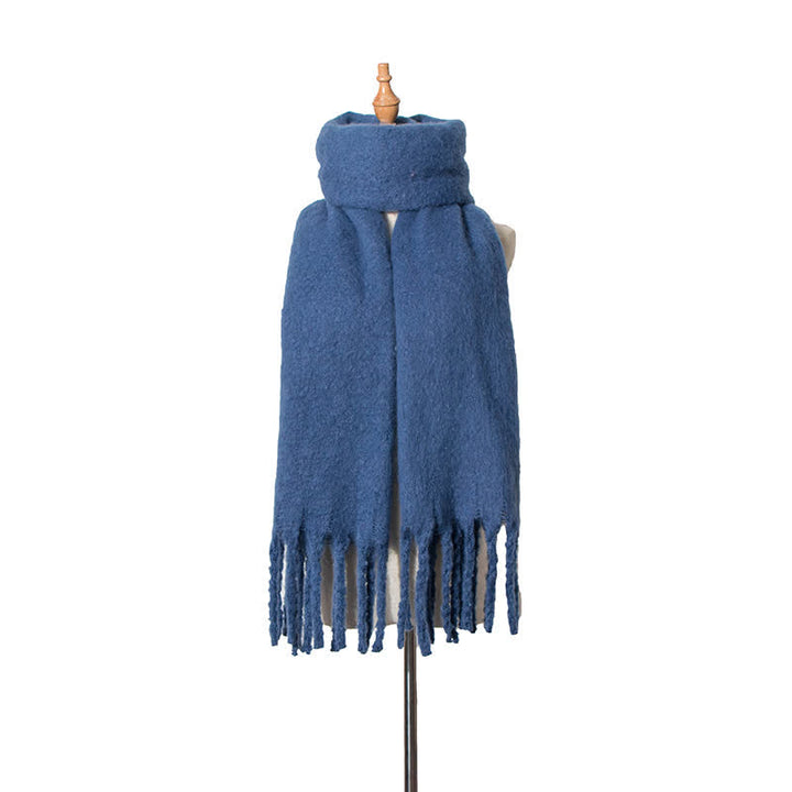Unisex Warm Pure Color Thickened Tassels Roving Scarf - SteelBlue - image 16