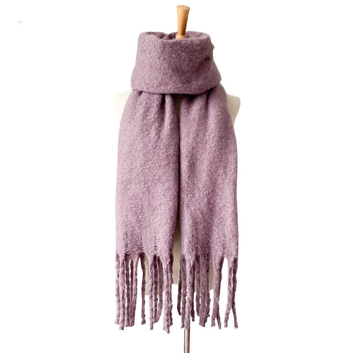 Unisex Warm Pure Color Thickened Tassels Roving Scarf - Violet - image 32