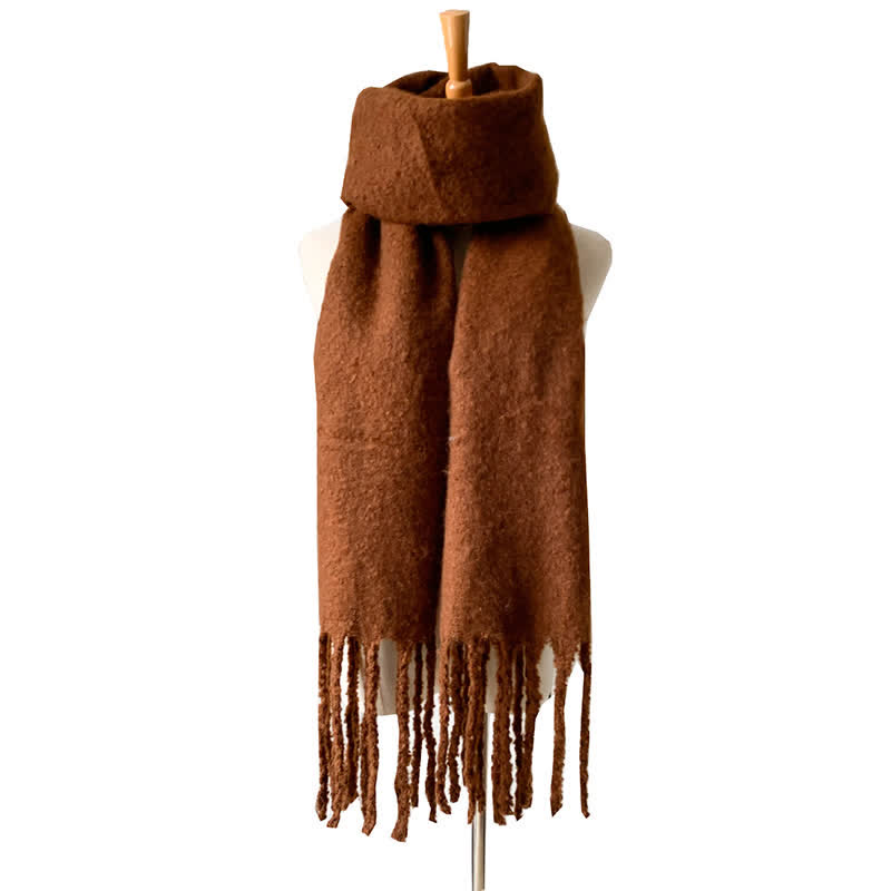 Unisex Warm Pure Color Thickened Tassels Roving Scarf - Coffee - image 29