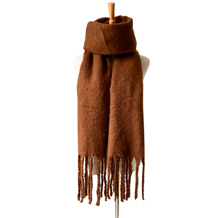 Unisex Warm Pure Color Thickened Tassels Roving Scarf - Coffee - image 29