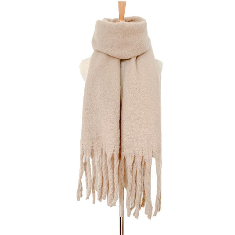Unisex Warm Pure Color Thickened Tassels Roving Scarf - Light Camel - image 26