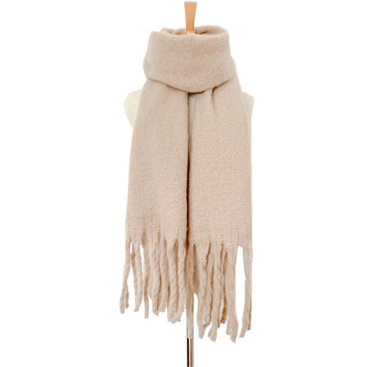 Unisex Warm Pure Color Thickened Tassels Roving Scarf - Light Camel - image 26