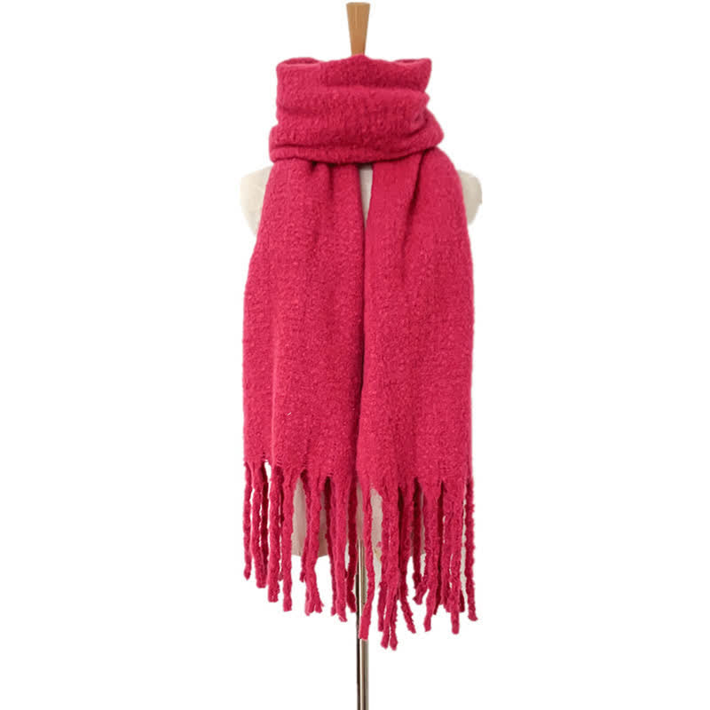 Unisex Warm Pure Color Thickened Tassels Roving Scarf - DeepPink - image 28