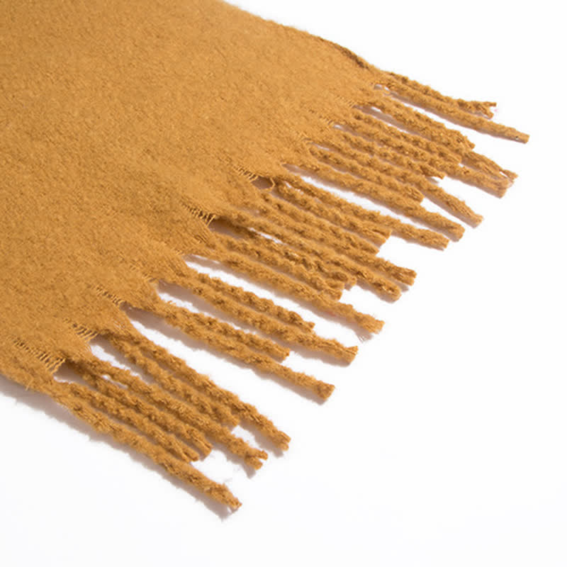 Unisex Warm Pure Color Thickened Tassels Roving Scarf - image 8