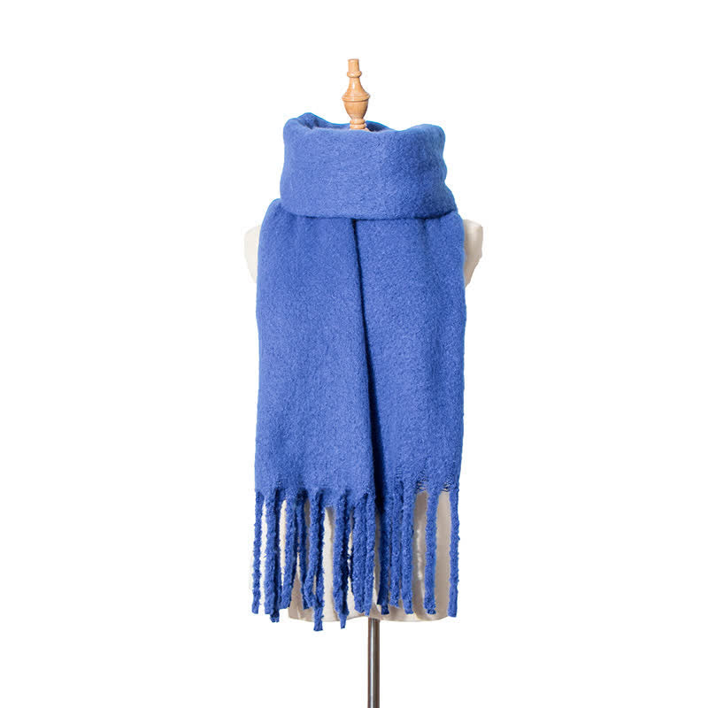 Unisex Warm Pure Color Thickened Tassels Roving Scarf - RoyalBlue - image 19